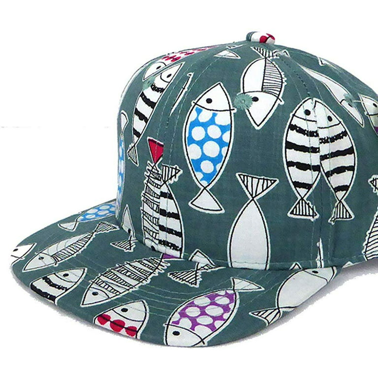 SILVERFEVER Infant Toddler Kids Junior Colorfull Structured Snapback Cap  Flat Bill Trucker Hip Hop Hat (Infant-Toddler 48, Fish Print)