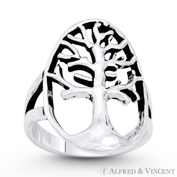 Tree-of-Life / Knowledge Etz Chaim Charm Splitshank Ring in Oxidized .925 Sterling Silver