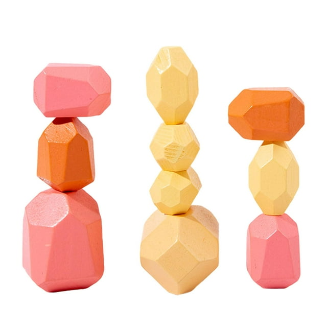 HILABEE Wooden Balancing Stacking Stones Rocks Sorting and Stacking Games Early Learning 10 pcs