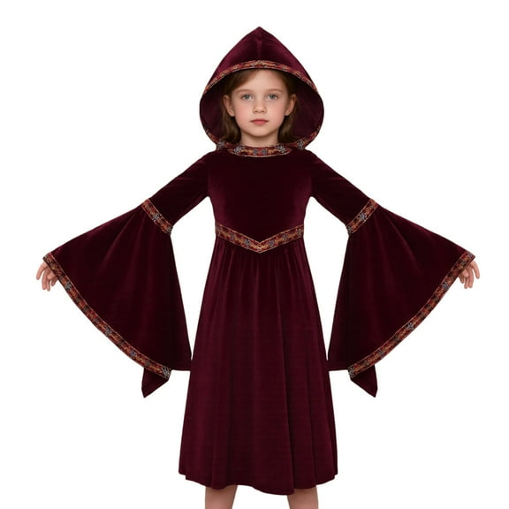 FEIFLY Kids Elegant Gothic Dress For Halloween Party Performance And Themed Events Solid Color Festival Clothing