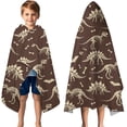 thumbnail image 3 of Brown Cartoon Dinosaurs Fossils Pattern Hooded Bath Towel，50"x30" for Ages 3 To 12 Kids, Quick Dry Lightweight Soft Microfiber Hood Beach Towel Cover Up for Kids, 3 of 7