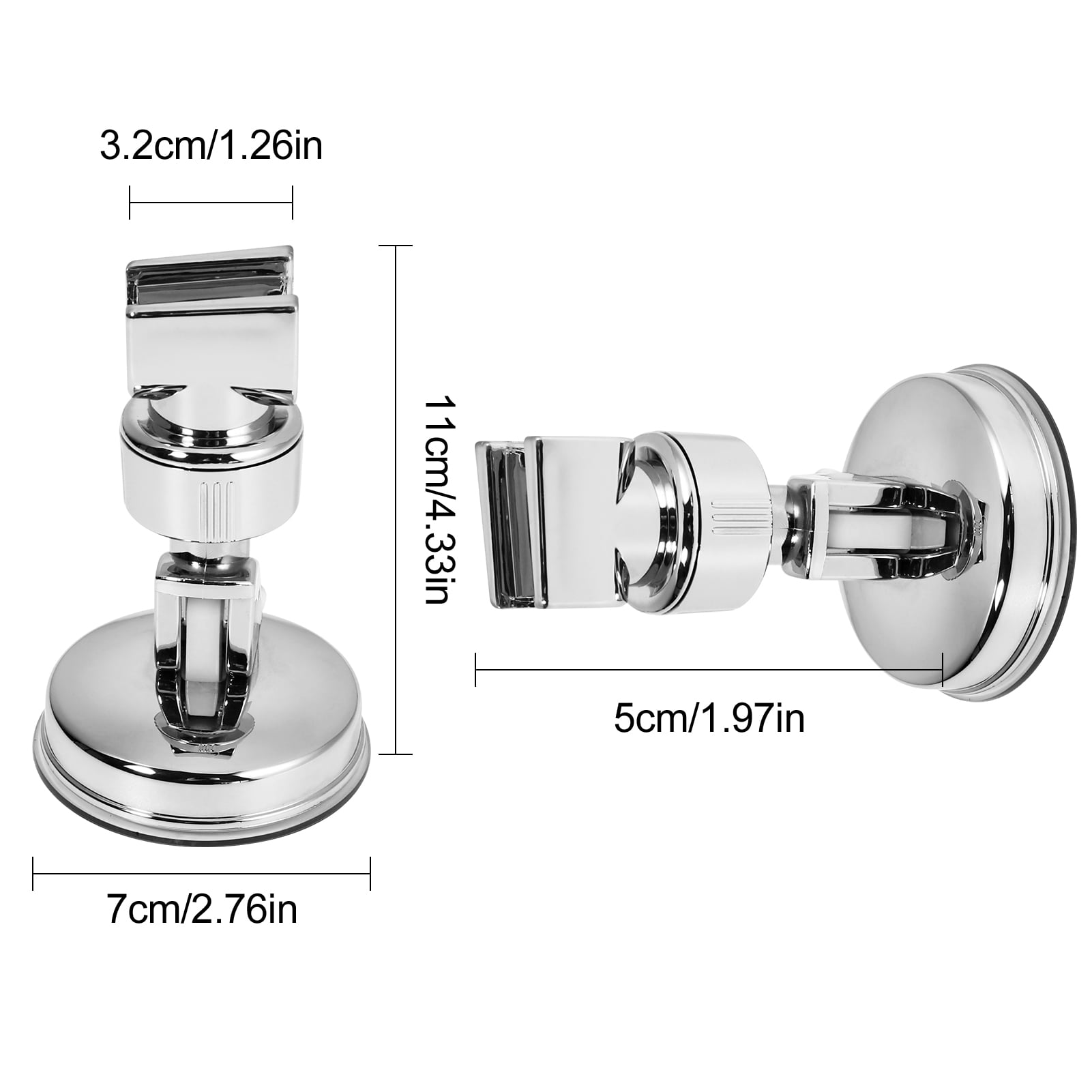 Everso 1Pcs Adjustable Suction-Cup Shower Head Holder, Shower Head Holder, Bathroom Suction-Cup Shower Head Holder, No-perforation, Chrome Plating