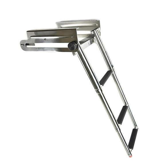 MARINE CITY 304 Stainless Steel Telescoping 3 Step Under Slide Boarding Boat Ladder with Swim Platform Mount - Swiveling, Flips Up - Ideal for Marines, Boats, Yachts, and Pontoons