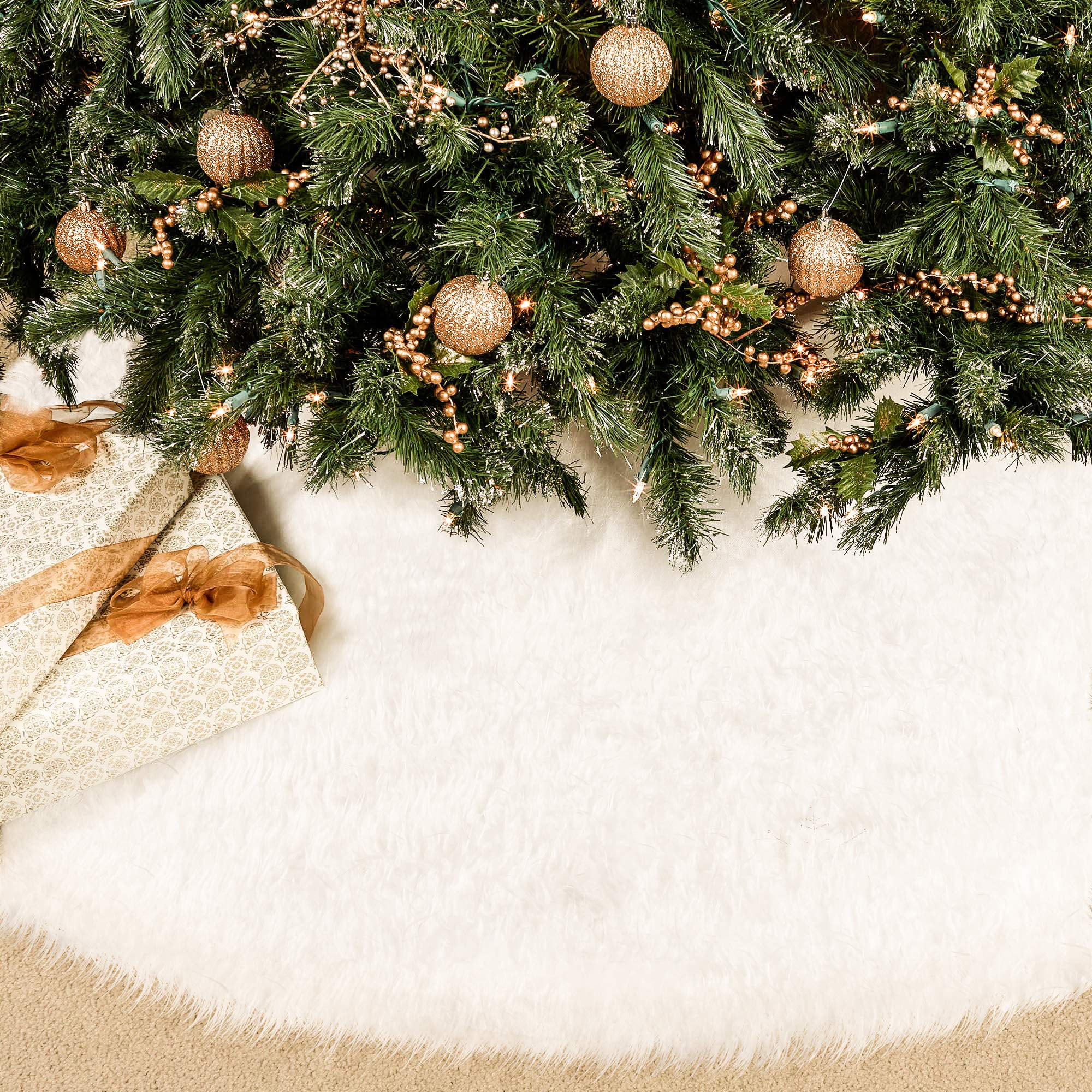 White Christmas Tree Skirt Faux Fur Floor Mat Home Xmas Ornaments Party Decor US