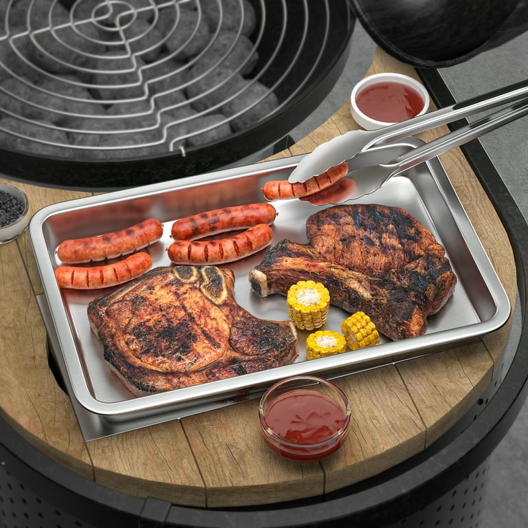 UPTRUST Food Prep BBQ Tray, Grilling Prep and Serve Trays with Silicone Marinade Container for Marinating Meat and Stainless Steel Serving Platter for