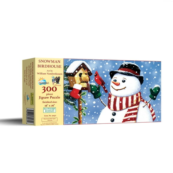 SUNSOUT INC - Snowman/Birdhouse - 300 pc Jigsaw Puzzle by Artist: William Vanderdassen - Finished Size 16" x 26" Christmas - MPN# 30471