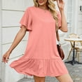 thumbnail image 6 of Busydd Womens Summer Dresses Round Neck Short Sleeve Spring Dresses Solid Color Tiered Casual Dress Trendy Mini Sundresses for Women, 6 of 7