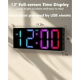 thumbnail image 2 of 12" Large Digital Wall Clock with Remote Control, USB Powered, Corded RGB LED Clock with Full Screen Display, Big Numbers, for Classroom, Living Room, Elderly, Wall Mounted, DST, KSJ-01, Black, 2 of 7