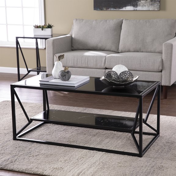RIGO 42 inch Wide Glass-Top Cocktail Table with Storage