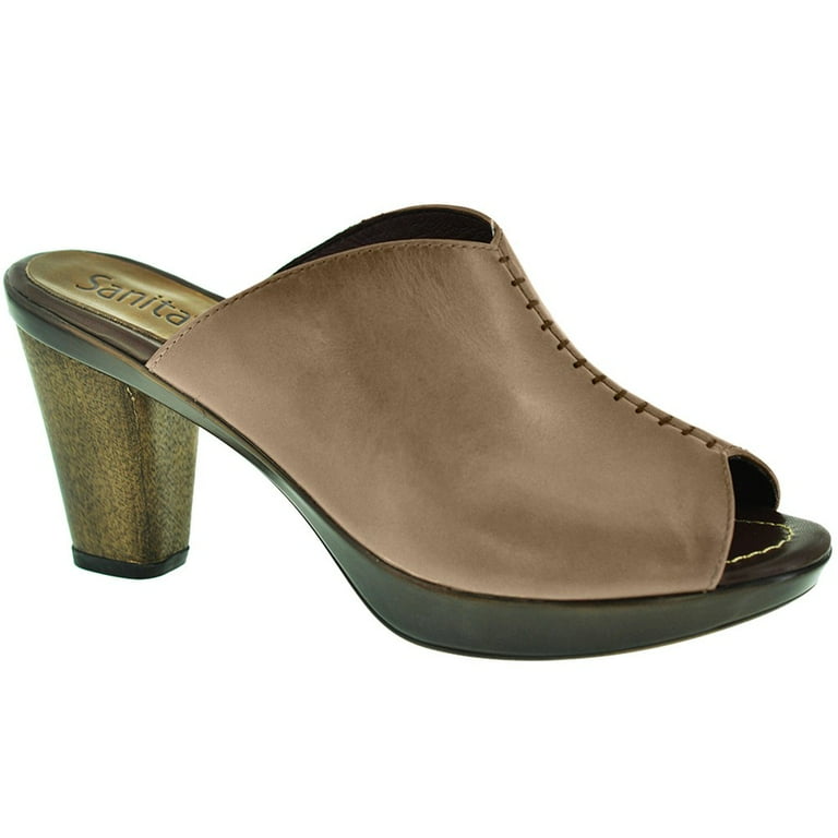 Sanita Women s Baja Trendy Fashion Mules Taupe Leather Wood 36 EU 5.5 6 US M Walmart