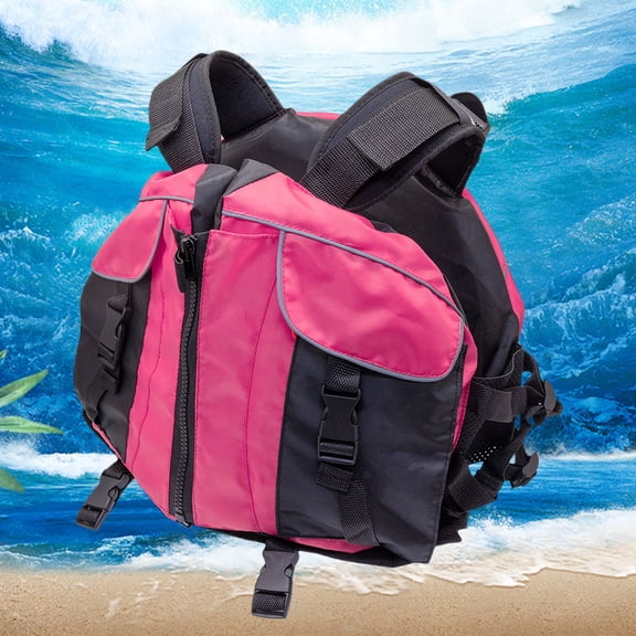 Adjustable Buoyancy Life Vest with Reflective Tape Emergency Whistle Water Sports Jacket for Boating Fishing (Pink)