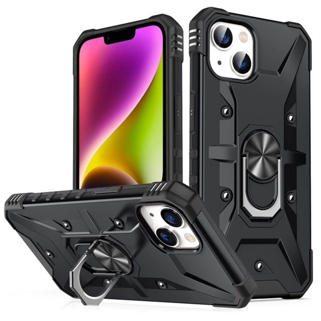 Case for iPhone 14 Plus Accesorio Magnético a Prueba de Golpes de Grado Militar con Cubierta de Soporte, Negro, for iPhone 14 Plus