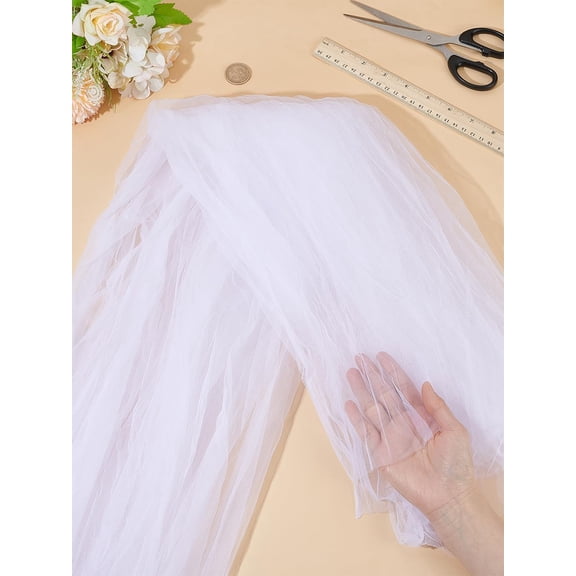 1Pc 2.5M Tulle Ribbon Deco Mesh Ribbons White Tulle Fabric Gauze Roll Spool Fabric Garment Accessories for DIY Handmade Butterfly Wedding Veil Costume Dress Craft Sewing 62.99inch White