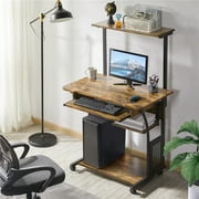 Alden Design 3 Tiers Wooden Computer Desk with Printer Shelf, Rustic Brown