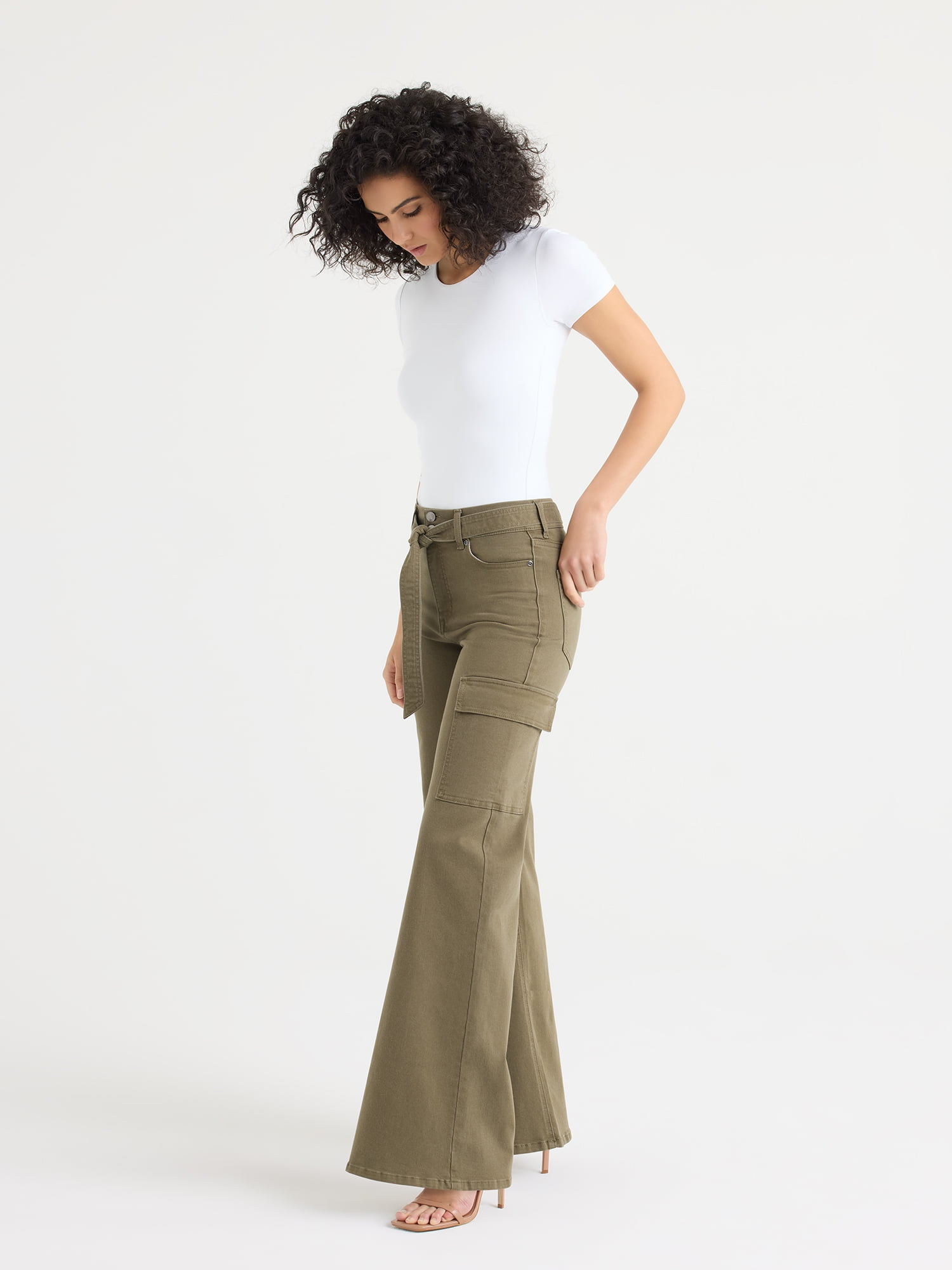 Sofia by Sofia Vergara Women's and Women's Plus Margot Wide Leg High Rise Cargo Jeans with Belt, Sizes 0-28W