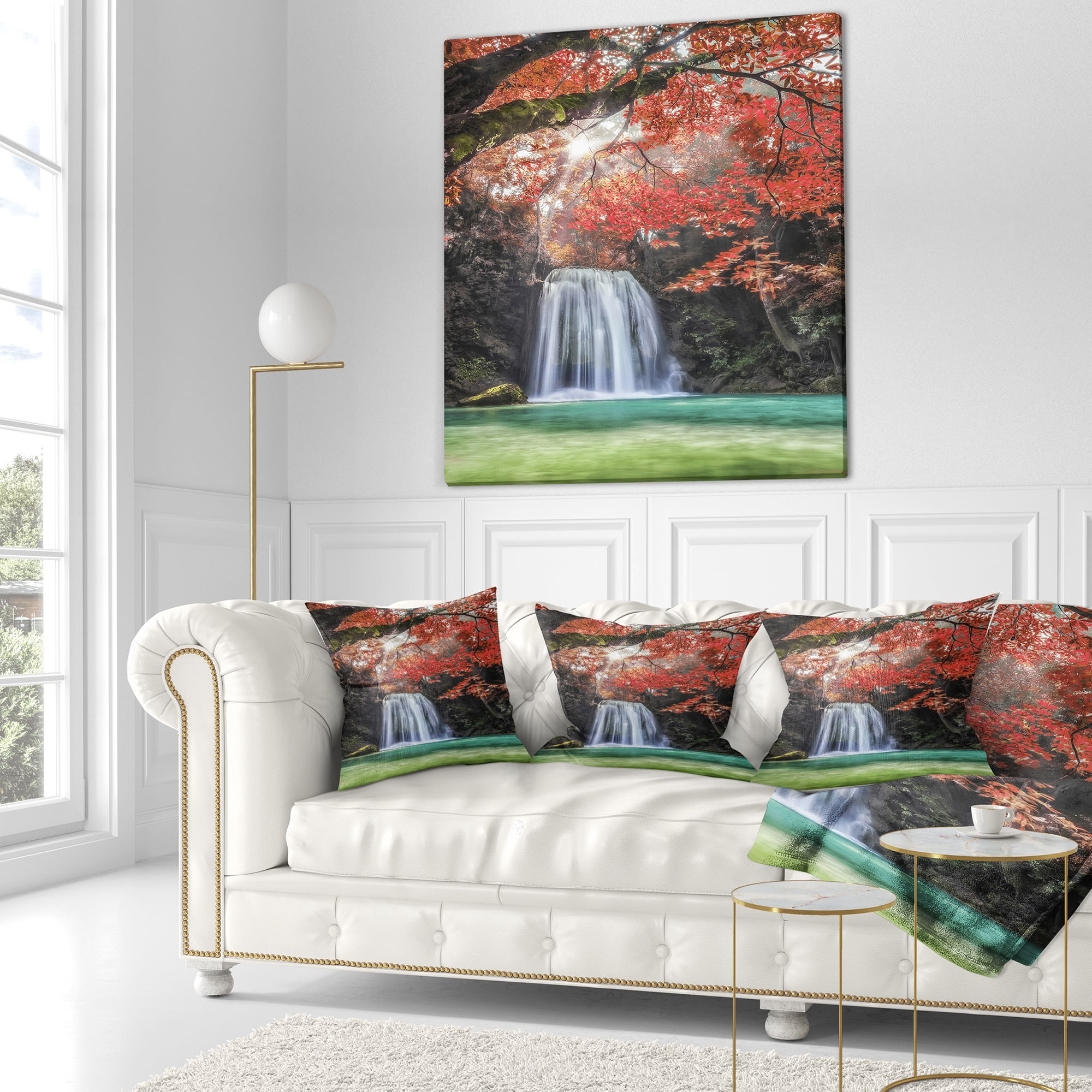 Designart Erawan Waterfall - Photography Throw Pillow - 18x18