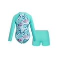thumbnail image 2 of TiaoBug Girls Long Sleeve 2 Piece Swimsuit Kids Zippered Printed Swimwear Bathing Suit for Pool Beach Light Green 10, 2 of 7
