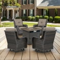 thumbnail image 3 of POCASSY Patio Furniture Set with 30" Propane Fire Pit Table, Patio Swivel Rocking Glider Chairs Set of 4 with Brown Wicker and Square Firepit Table for Garden Balcony Porch - Brown/Gray, 3 of 13