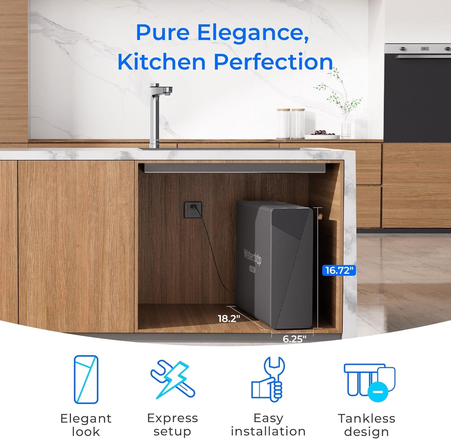 Waterdrop X16-Alkaline Reverse Osmosis Water Filter, NSF/ANSI 42&58&372 Certified, 1600 GPD RO System, 11-Stage Filtration, UnderSink, 3:1 Pure to Drain, Alkaline Mineral pH+, Stainless Steel Faucet