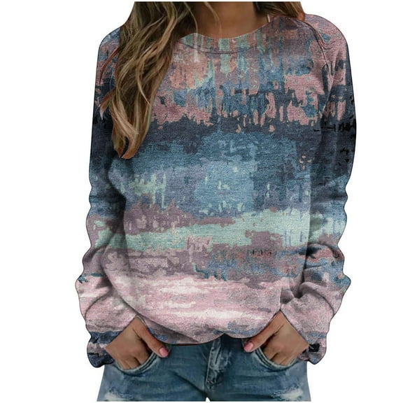 HomeGardon Womens Sweatshirt Crewneck Sweatshirts Women Women's Casual Print Sweatshirts Thermal Crewneck Long Sleeve T-Shirts Loos,S-XXXL