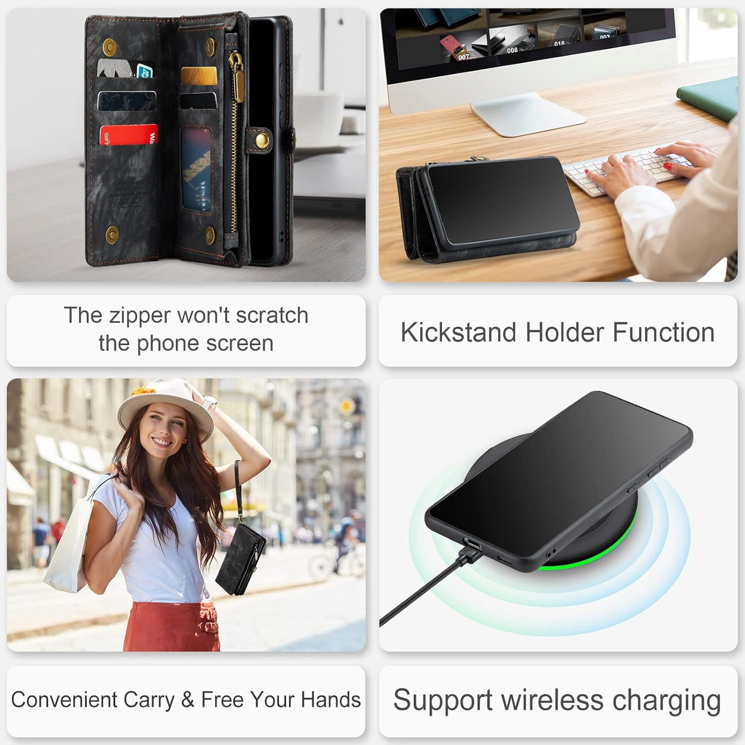 Asuwish Compatible with Samsung Galaxy S21 5G 6.2 inch Phone Case Zipper Wallet Detachable Tempered Glass Screen Protector Crossbody Strap Flip Card Holder Slot Cell Cover for S 21 21S G5 Women Black