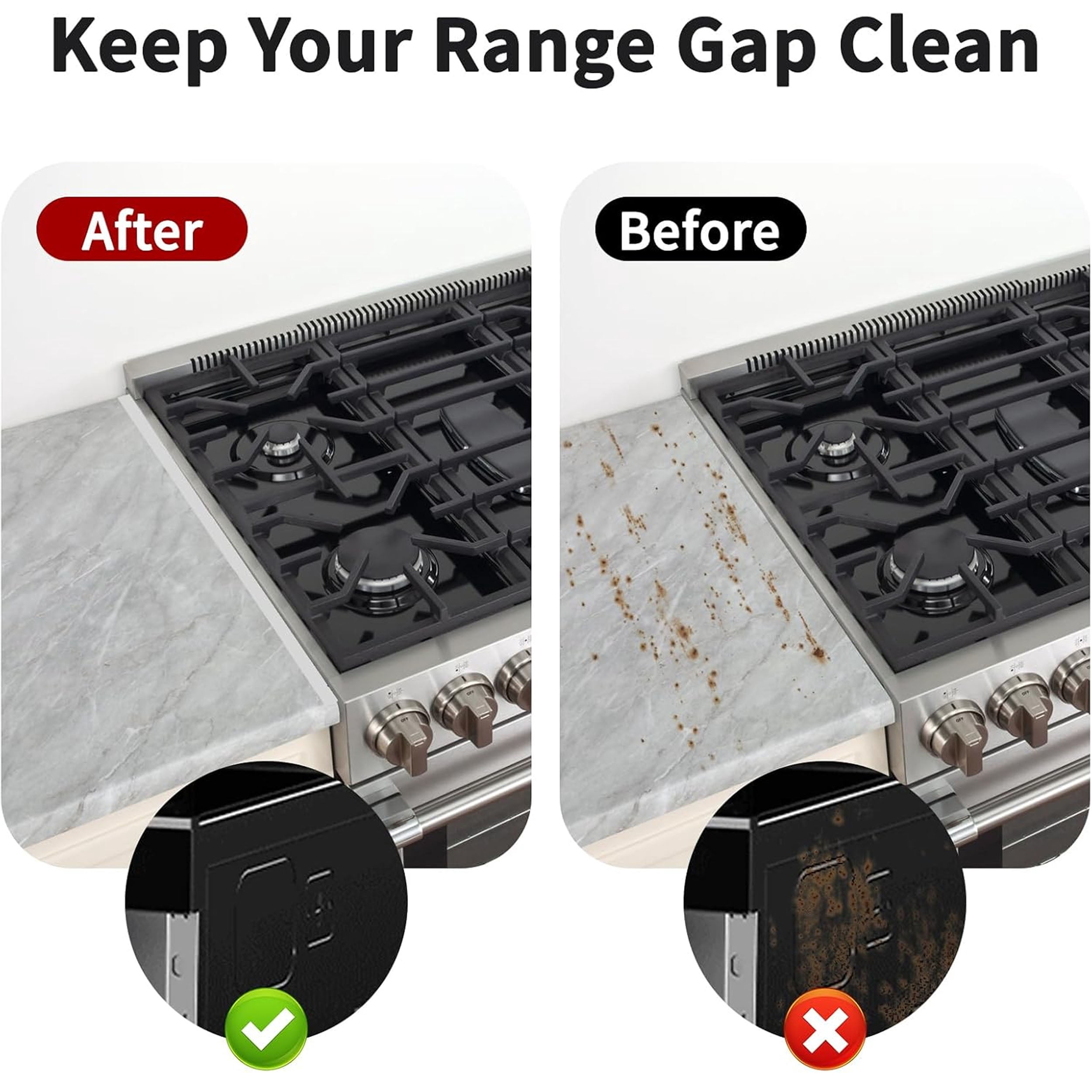2 Pcs Stove Gap Covers,Stove Gap Guard Stainless Steel Adjustable Length 13.8” to 27.5” for Kitchen, Range Trim Kit,Silver