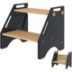 thumbnail image 1 of Taburete de madera ajustable en altura de 2 escalones para niños, 2 en 1 con asas de seguridad, almohadillas para orejas antideslizantes para lavabo de baño, cocina, recámara (gris), 1 of 5