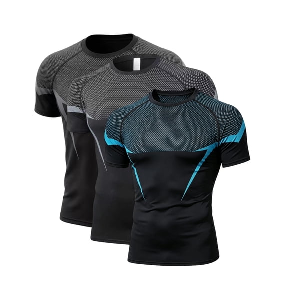 OIOLOYJM 3Pcs Mens Compression Shirts Short Sleeve Slim Fit Quick Dry Workout Tee Gym Casual Stretchy Running Athletic T-Shirts