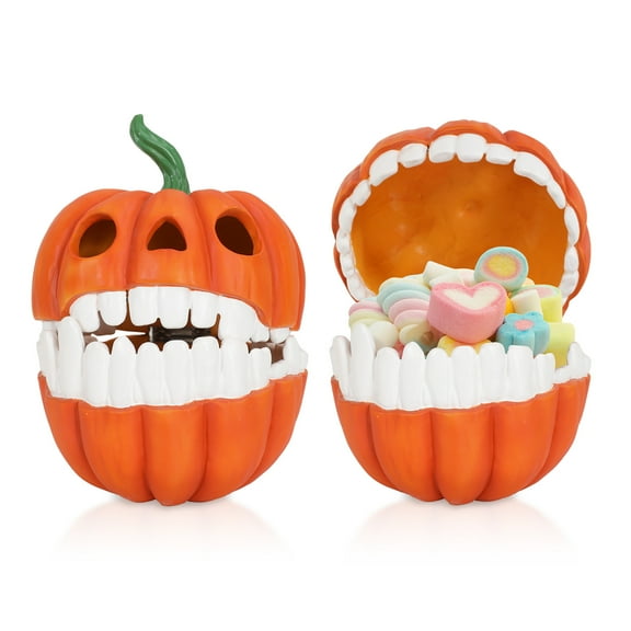 GOBWCOT Pumpkin Skull Candy Bowl with Lid, Candy Storage Box Resin Decorative Bowl, Suitable for Halloween Home Desktop Decoration