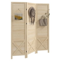 HOMCOM 4.7' Wood Room Divider - 3 Panel Pegboard Folding Privacy Screen, Portable Partition for Home Office, Natural Finish Natural   Wood