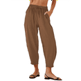 thumbnail image 3 of Women'S Summer High Waisted Baggy Pants Casual Ankle Length Trouser Slacks with Pockets Coffee Color S, 3 of 6