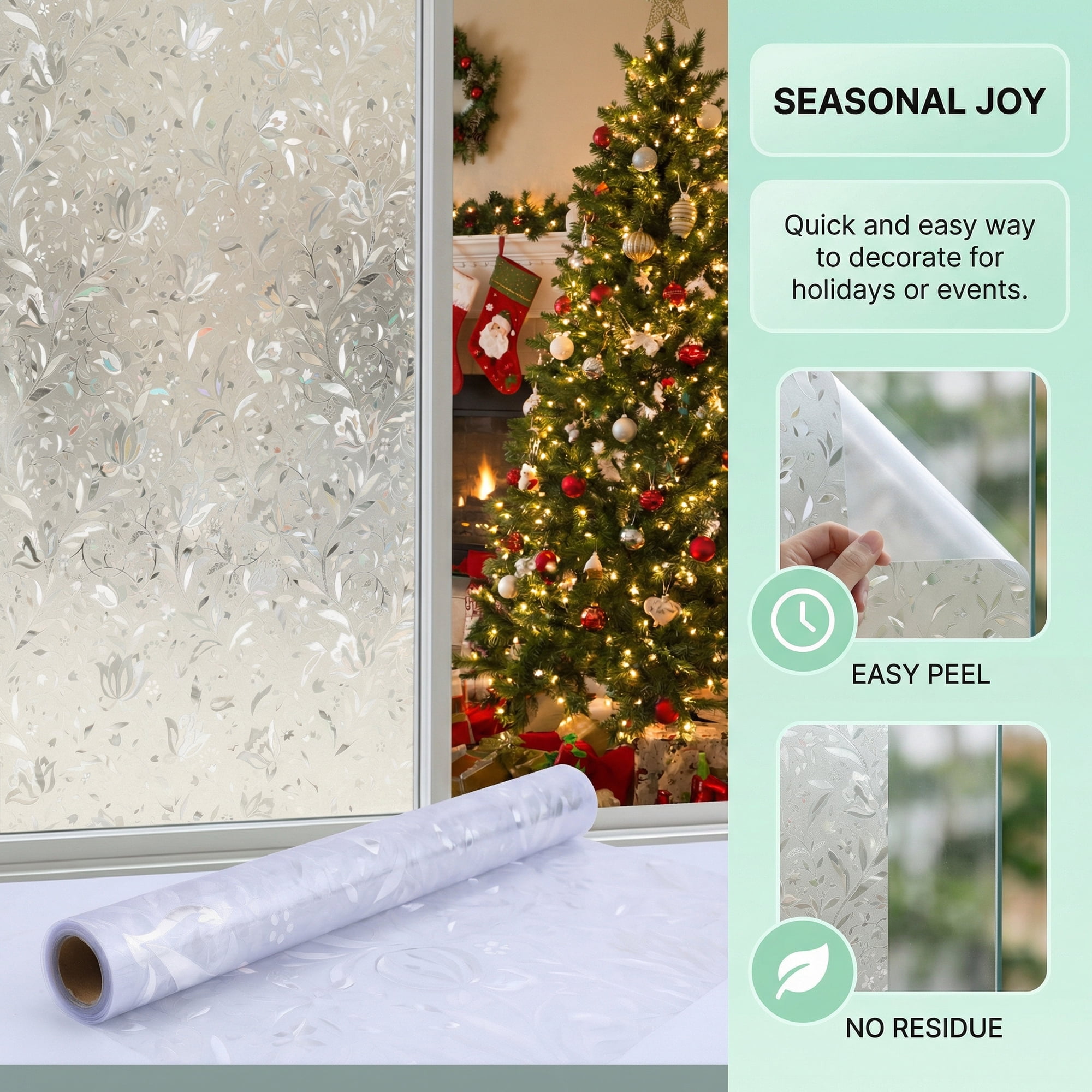 Unique Bargains Static Cling Frosted Window Privacy Film Iridescent Silver 39.4" x 23.6"