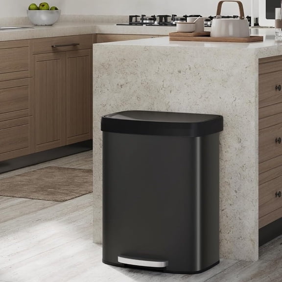 EuKer Large Garbage Can with Lid, 15.8 Gal Recycle Bin for Kitchen, Bathroom, Living Room, Black