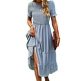 thumbnail image 3 of STARVNC Women Swiss Dot Crew Neck Short Sleeve Ruffle Hem Midi Dress, 3 of 7
