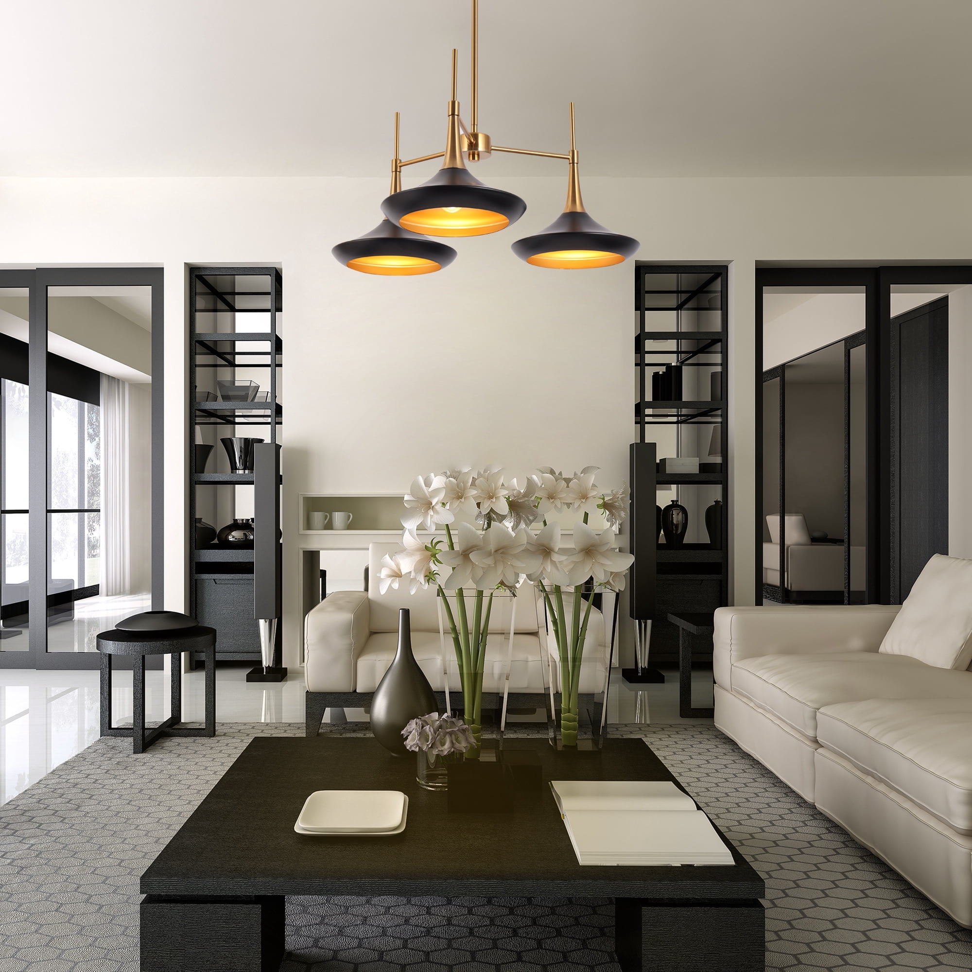 LNC Phapricornus 3-Light Matte Black Modern/Contemporary Led Chandelier