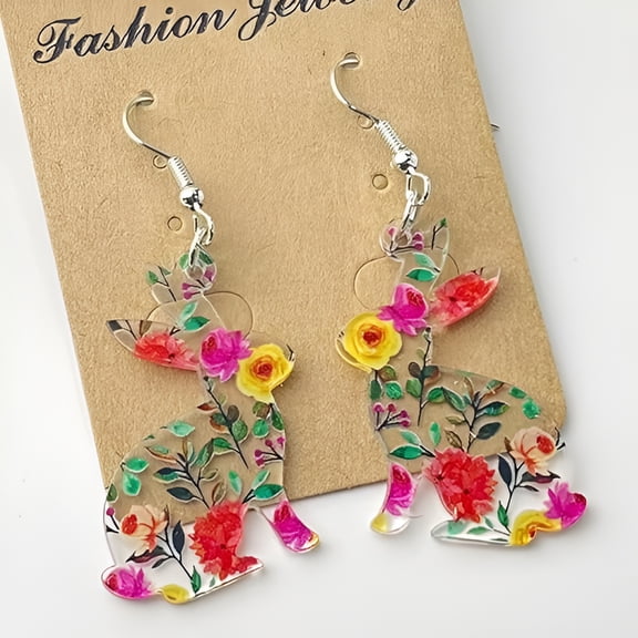 DESIGNICE Easter Earrings Cute Bunny Egg Rabbit Drop Colorful Flower Animal Dangle Spring Earrings Holiday Jewelry Gift For Women