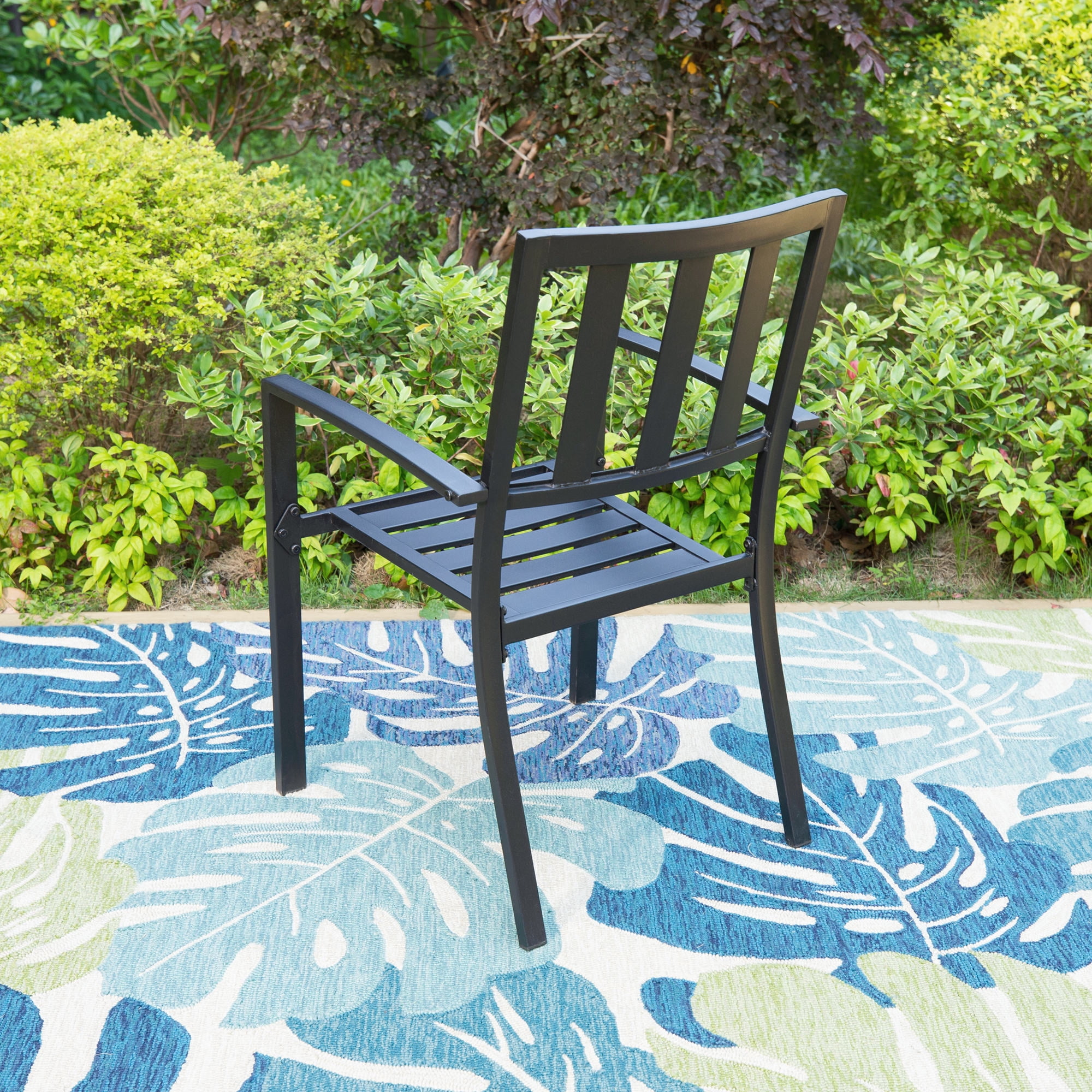 MF Studio 5-Piece Outdoor Patio Dining Set with Stacking Chairs & Square Mesh Table with Umbrella Hole, Black