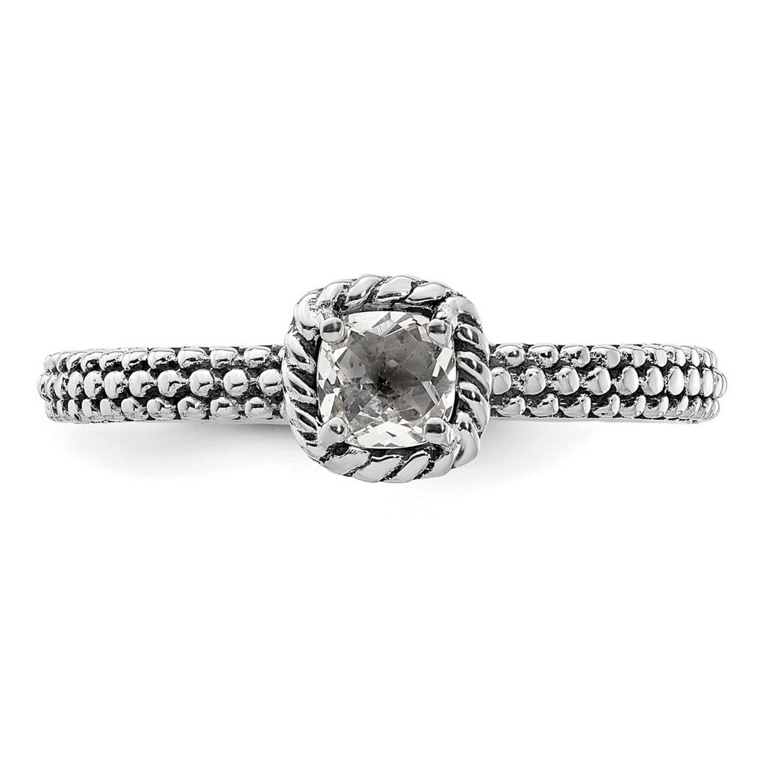 2.5mm 925 Sterling Silver Prong set Oxidized Stackable Checker-cut White Topaz Antiqued Ring Size 7 Stackable Ring for W