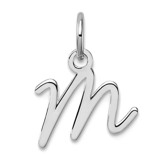 14k White Gold Uppercase Letter M Initial Charm 16mm Long 0.4mm Thick Pendant Necklace for Women