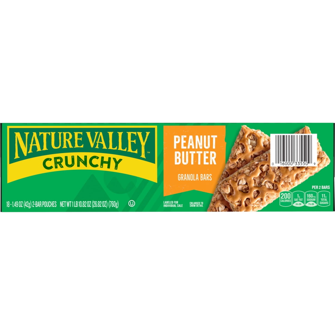 Nature Valley Crunchy Granola Bars, Peanut Butter, 1.49 oz, 18 ct, 36 bars