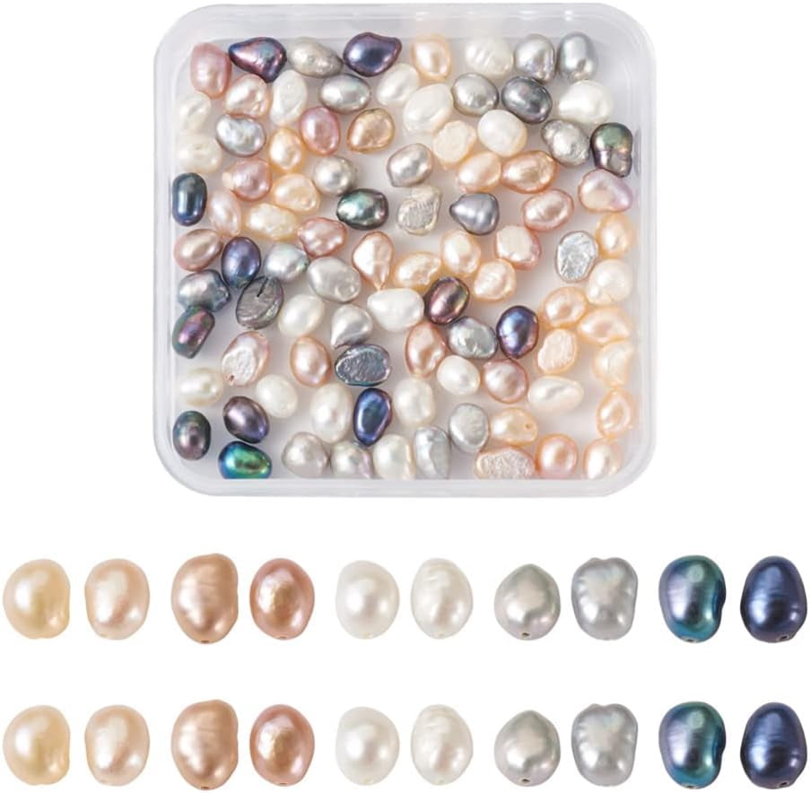 Beadthoven 100pcs Natural Freshwater Pearl Beads 4-6mm Mix Irregular Nuggets Pearl Beads Oval Rice Loose Pearls for DIY Bracelet Necklace Jewelry Making Beading Crafts Supplies Hole 0.5-0.7mm