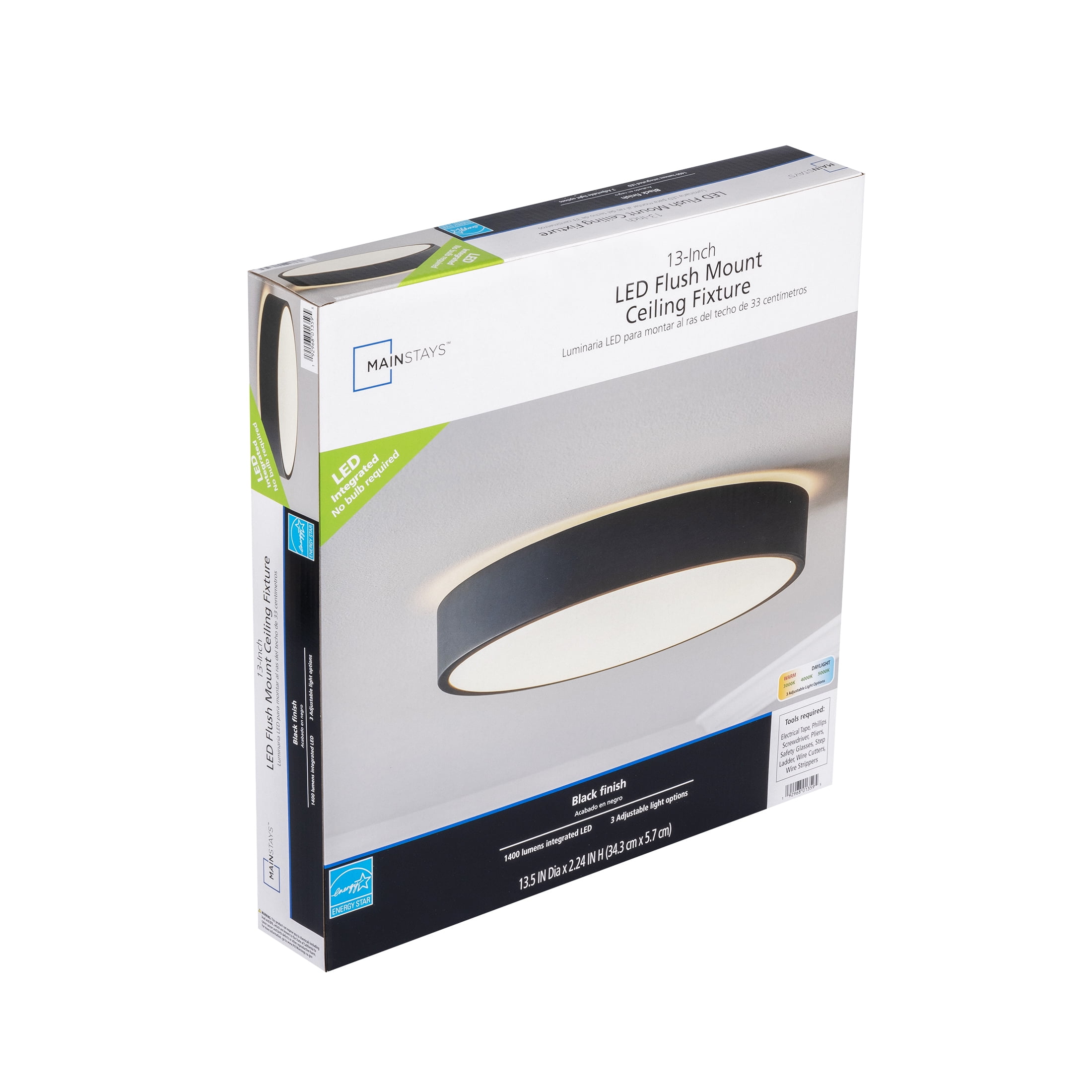Mainstays 13" Flush Mount Light Integrated LED 3CCT Black Trim Finish