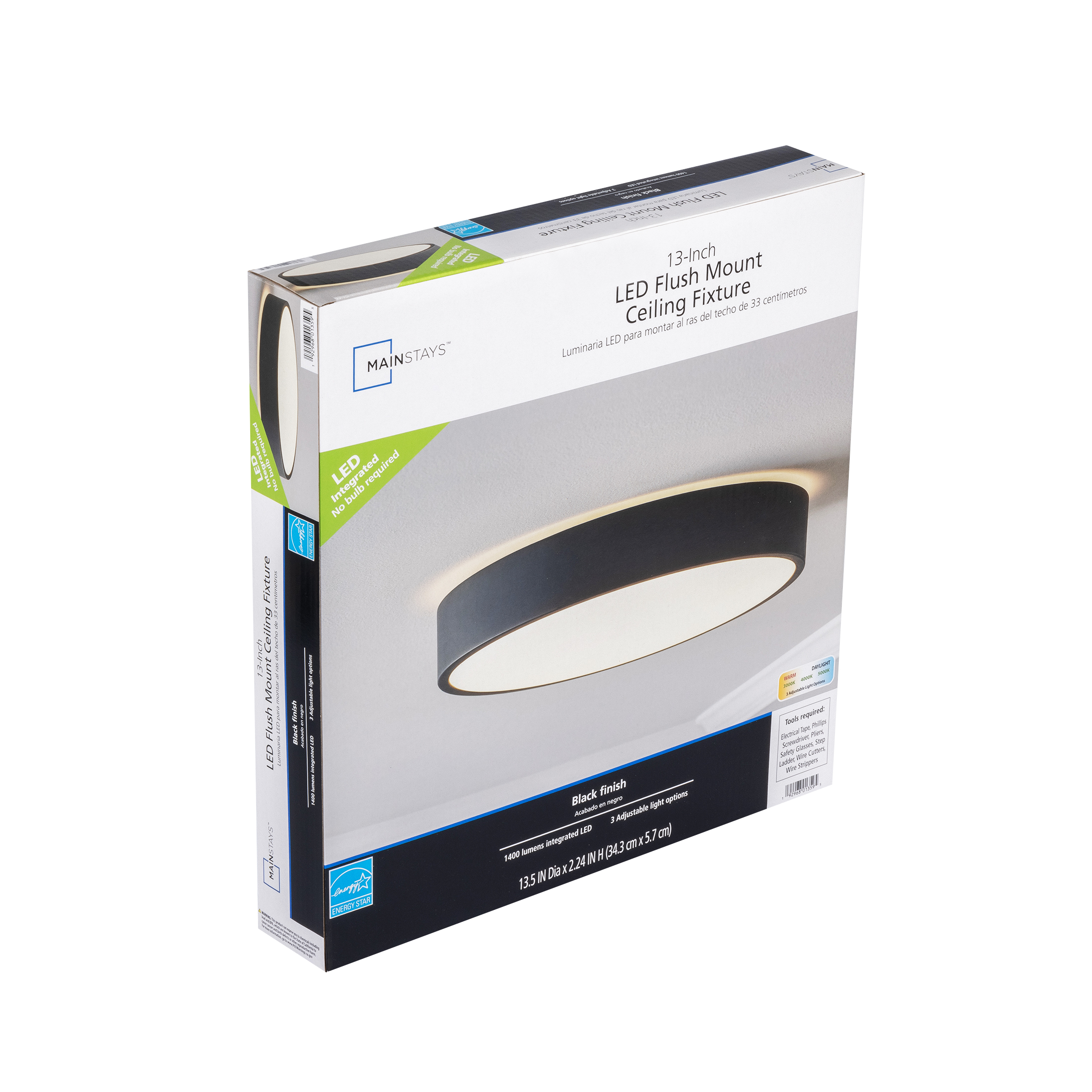 Mainstays 13 in LED Flush Mount Light, 3CCT Black photo 7