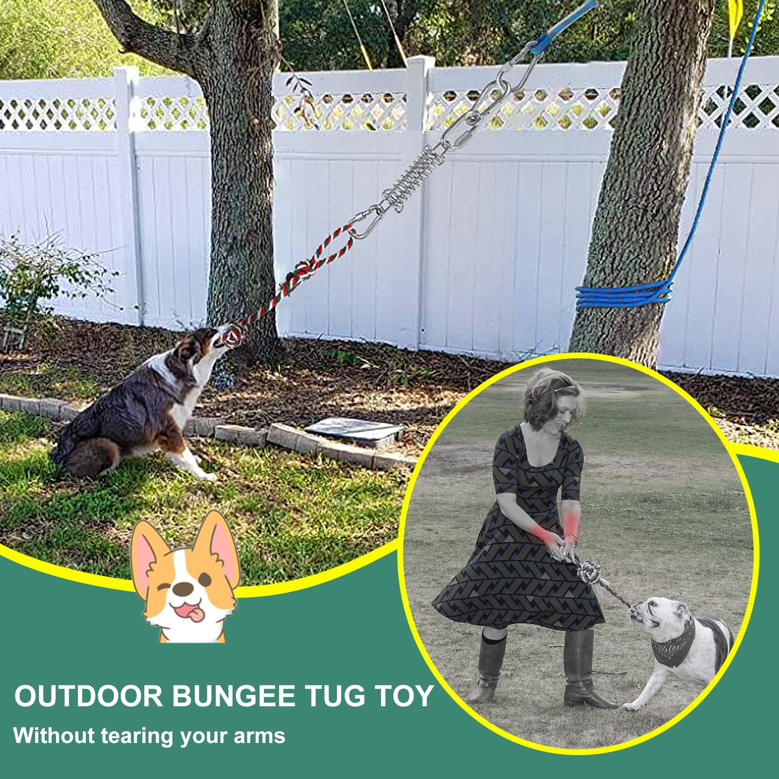 LOOBANI Dog Outdoor Bungee Hanging Toy, Interactive Tether Tug Toy for  Pitbull & Small to Large Dogs to Exercise & Solo Play, Durable Tugger for  Tug of War, with Chew Rope Toy 