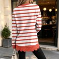 thumbnail image 4 of Dzrciro Sweatshirt for Women, Stripe Long Sleeve Crew Neck Orange Pullover Tops with Scalloped Hem, Fall Casual Loose Comfy Sweatshirts S-2XL, 4 of 8