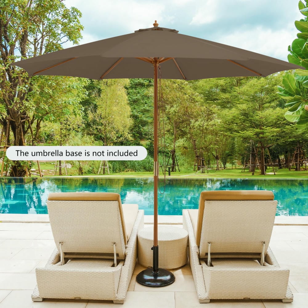 YYAo Outdoor Market Patio Table Umbrella,10 Feet Patio Umbrella with 8 Wooden Ribs and 3 Adjustable Heights-Brown