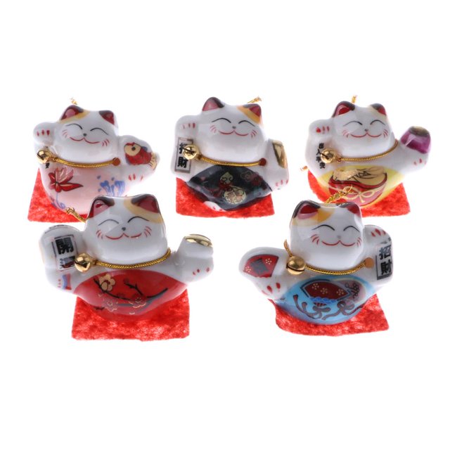 Juego de 5 lindos juguetes de porcelana con forma de gato de la suerte para amigos o