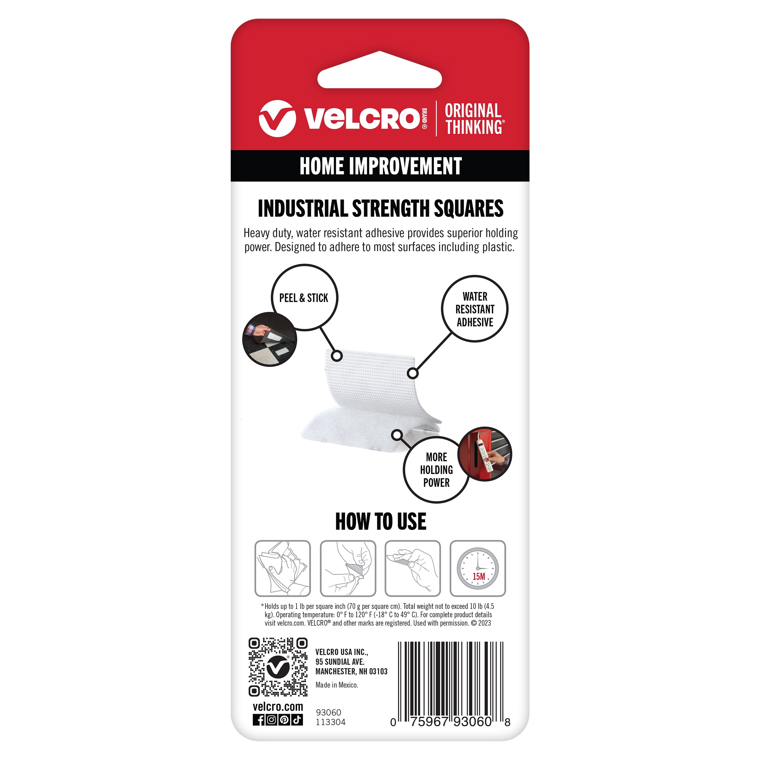 VELCRO Brand Industrial Strength Hook & Loop Squares | Indoor & Outdoor Use | Superior Holding Power on Smooth Surfaces | 1 7/8in size Squares | White | 4 Count