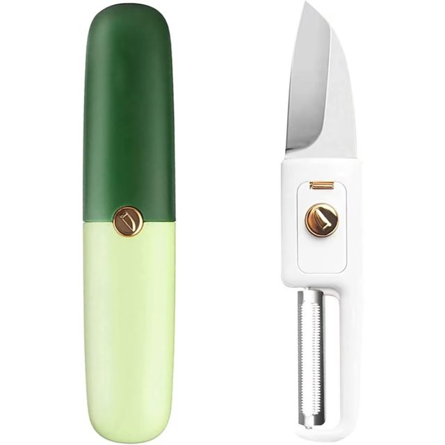 BEMS-1 pieza (verde) cuchillo y pelador de frutas portátil 2 en 1, adecuado para