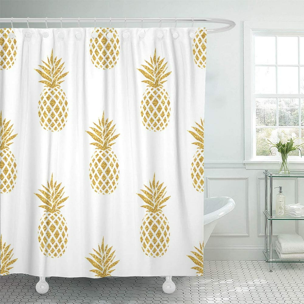 CYNLON Pattern Summer Gold Pineapple on Colored in Fruit Modern Bathroom Decor Bath Shower ...
